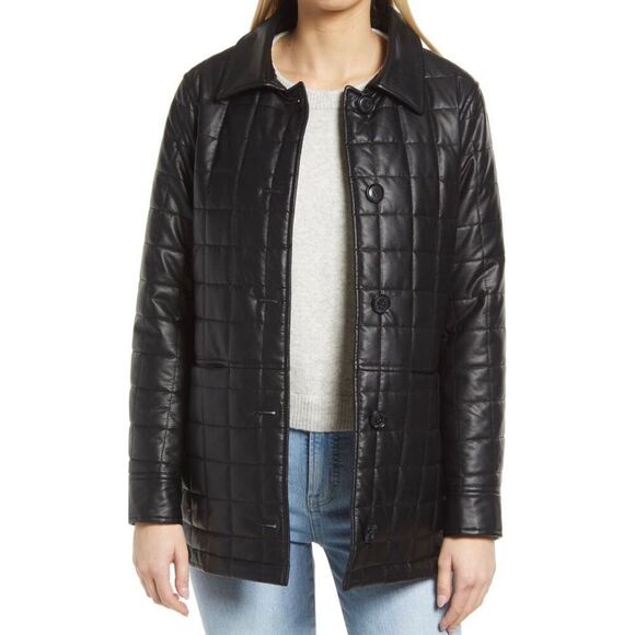 Sam Edelman Quilted PU Jacket black faux leather size Large BNWT - Picture 2 of 10